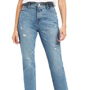 Good American Good Classic Distressed Straight Leg Jeans Indigo Light Wash Size